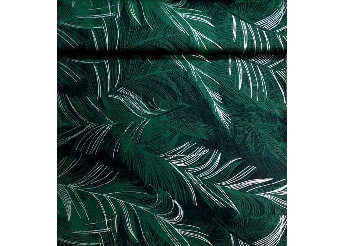 Tkanina bawełna satynowa ZIELONE PAPROCIE - SILVER  - 140g/m²/160cm